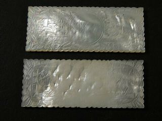 2 Antique Chinese Carved Mother Of Pearl Gambling Counter Chips Plaques