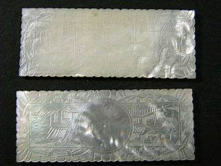 2 Antique Chinese Carved Mother of Pearl Gambling Counter CHIPS Plaques 2