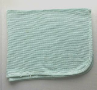 Vintage Cozy J E Morgan Green Waffle Weave Thermal Baby Blanket Flaw