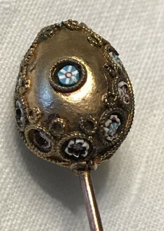Rare Vintage Victorian Micro Mosaics Egg Oval Shaped Hat Stick Pin