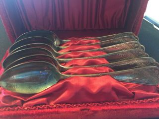 Set Of 6 - 12 Oz Rogers - Silver Plated Spoons In Vintage Red Velvet Case