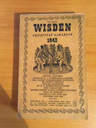 1942 John Wisden Cricketers Almanack Rare War 79th Edition Wrappers Vgc