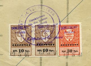 Rare Two Times Overprinted Ostland Revenue Estonia Document 1944