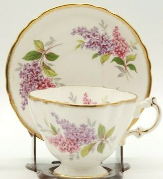 RARE PARAGON HAMMERSLY SHAPED TEA CUP & SAUCER w LILAC FLOWERS 2