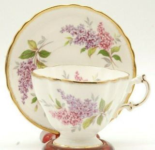 RARE PARAGON HAMMERSLY SHAPED TEA CUP & SAUCER w LILAC FLOWERS 3