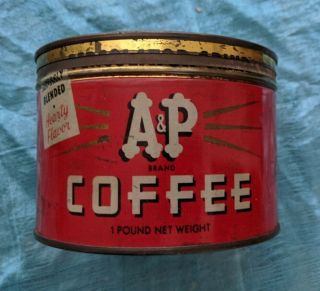 Rare Vintage A&p One Pound Coffee Tin With Lid No Key