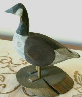 Vintage Hand Carved Wood Canada Goose Figure 1985 Signed Folk Art Rustic Gray