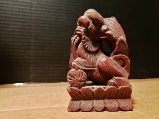 Small Antique Foo Lion Dog Asian Wood Carving From A Temple