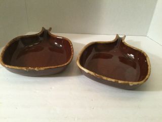 Vintage 2 Rare Hull Brown Drip Pottery Oven Proof Usa Serving Tray Handle Mcm