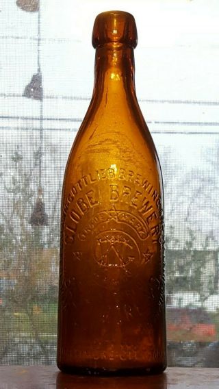 Antique Amber Blob Top Globe Brewery Baltimore Md Beer Bottle