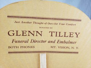 Rare Antique Mt Vision NY Glenn Tiller Funeral Director Embalmer Advertising Fan 3