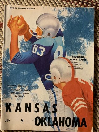 1958 Oklahoma Sooners Kansas Jayhawks Football Program Ou Norman Lawrence Rare