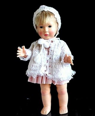 Vintage 1980 Effanbee 10 " Baby Lisa Vinyl Doll Pink Dress White Sweater And Hat