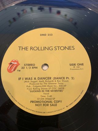 The Rolling Stones If I Was A Dancer Dance Instrumental Promo 12” Rare