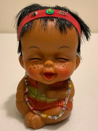 Vintage Moody Cuties Doll 3.  5 " Rubber Native American Baby,  Happy 1960 