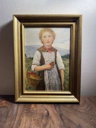 Framed Printed Picture Vintage Style Girl In The Field 6 1/2” W X 8 1/2” H