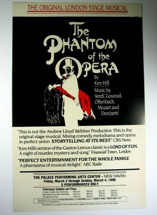 Rare 1990 Phantom Of The Opera Haven Palacetheatre Window Card Poster