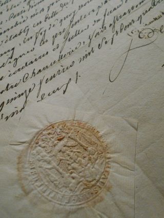 1782 Antique Royal Notary Strasbourg Document Paper Seal Signed Manuscript Leaf