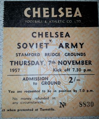 1957 Ticket: Chelsea V Soviet Army (cska) - Rare