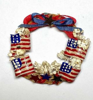 Nos 1:12 Scale Vintage Dollhouse Artisan Holiday 4th Of July Door Flag Wreath
