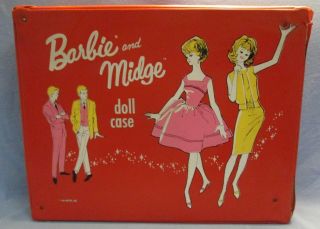 Vintage 1963 Mattel Barbie & Midge Red Doll & Accessory Carrying Case