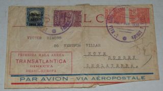 Very Rare Cover.  First Direct Flight From Brazil To Europe 1930.  Stamps.  Provenance