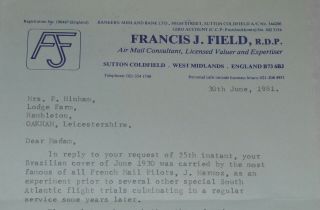 Very Rare cover.  First direct flight from Brazil to Europe 1930.  Stamps.  Provenance 3