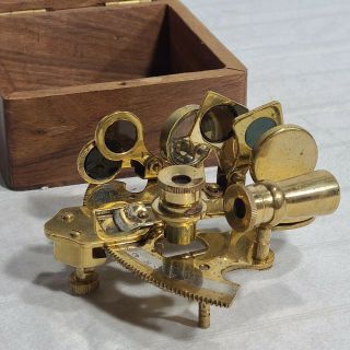 Vintage Brass Nautical Marine Navigation Tool Sextant Small 4 " In Wood Box