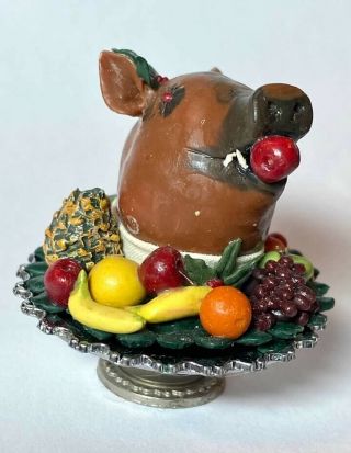Nos 1:12 Scale Vintage Dollhouse Artisan Food Boar’s Head And Fruit On Platter