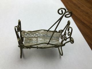 3 " Vintage Brass Dollhouse Doll Miniature Rocking Cradle Crib