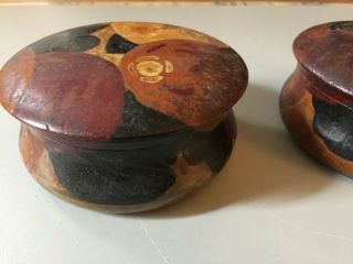 Set of 2 ANTIQUE VINTAGE Modern Art Deco Hand Painted Round Wooden Boxes Rare 3