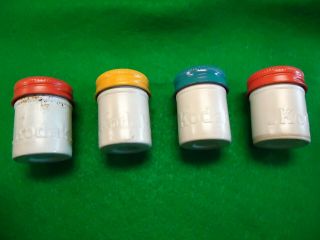 Rare Vintage Kodak Camera Film Canisters Metal Can Container White/ Colored Lid