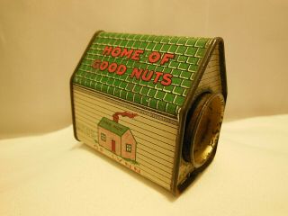 Antique Vtg Home Of Good Nuts Souvenir Tin Nut House Lynn Mass Salted Peanuts