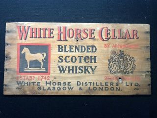 Old Primitive Antique White Horse Cellar Blended Scotch Whisky Box End Wood Sign