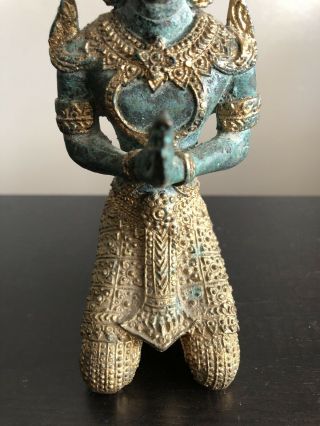 Fine Thai Gilt Gold Bronze Praying God Deity Sculpture Statue Figure Art 3