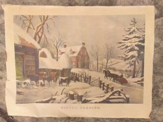 Vintage Currier & Ives Winter Morning Print 16 X 12