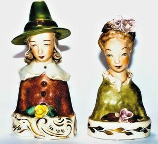 Set Of 2 Vintage Cordey Figurines The Victorian Lady And The Pilgrim Man (rare)