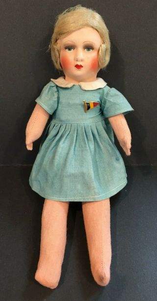 UNICA Vintage Paper Mache/Composition Belgium Doll w/French Flag Pin 2