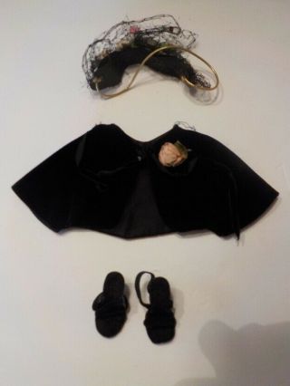 Vintage Madame Alexander Cissy Doll Black Cape Headband Shoes And Stockings