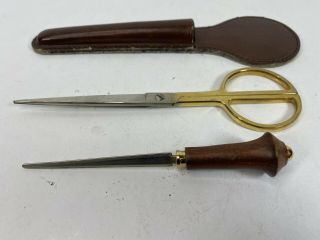 SOLINGEN Rare Vintage Letter Opener Scissors,  Blade & Leather Holder Germany 2