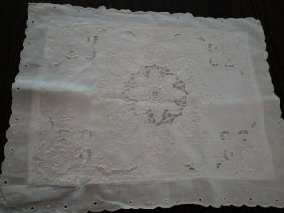 Vintage White Linen Cutwork Lace Pillow Cover 12 X 16 "