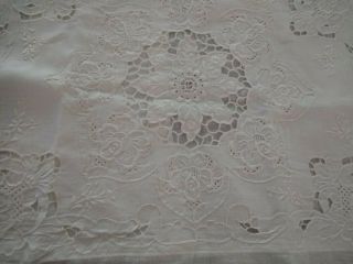 Vintage WHITE LINEN Cutwork Lace Pillow Cover 12 X 16 