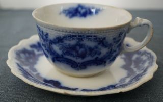 Antique Flo Blue Cup & Saucer Grindley England Alaska Pattern