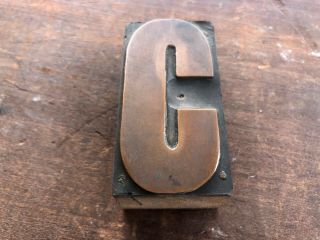 Antique Copper Printers Block Mounted On Wood Letter - C