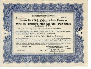 Indiana 1930 Evansville & Ohio Valley Railway Company Cd Stock Certificate Rare