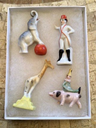Vintage Porcelain Birthday Candle Holders Circus Animals - Set Of 4