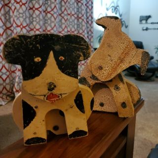 Antique Folk Art Primitive Wooden Spotted Dogs Old