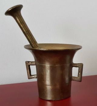 Antique Vintage Solid Brass Mortar & Pestle - Heavy.  Pharmacy,  Herbs,  Apothecary