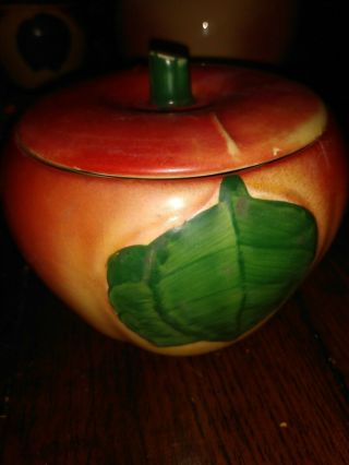Vintage Small Hull Blushing Apple Ceramic Cookie Jar With Lid - Rare 1940 