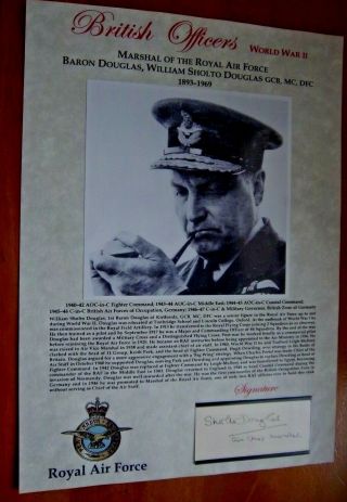 V/rare Marshal Of The Raf William Sholto Douglas Signed On Piece British Officer